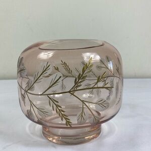 Hand-blown Cezk Blush Glass Vase with Gold Leaf Motif 50s 60s hand painted